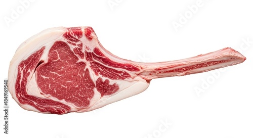 Raw Tomahawk Ribeye Steak Isolated on White Background.