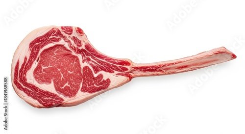 Raw Tomahawk Steak Isolated on White Background, Premium Cut of Beef.
