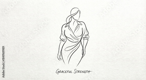 Abstract black contour sketch emphasizes feminine shape and body positivity on textured paper background without shading.