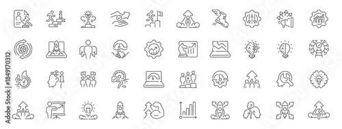 Progress and achievement icons set. line, editable line icons, growth, success symbols
