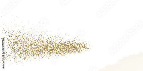 Isolated organic wheat ears and raw healthy grain seeds form a dry heap on a white background as a natural cereal ingredient