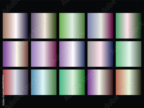 Set of Colorful Metallic Gradient Swatches. Modern Iridescent Vector Palette for Design. isolated PNG with Transparent Background