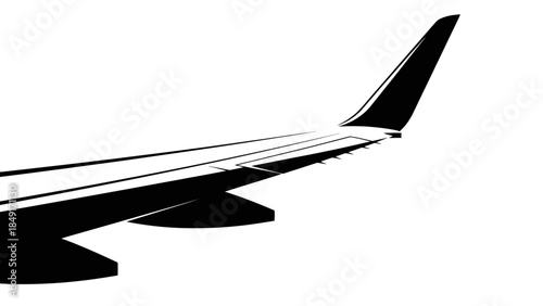 Minimalist black and white silhouette of an airplane wing highlighting aviation design