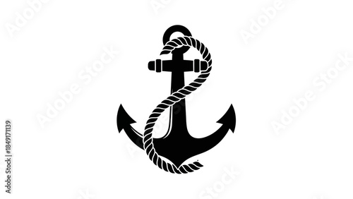 Stylized black anchor with intricate rope design emphasizing nautical themes