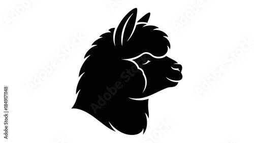 Stylized silhouette of a majestic llama with detailed fur and alert ears capturing wildlife elegance