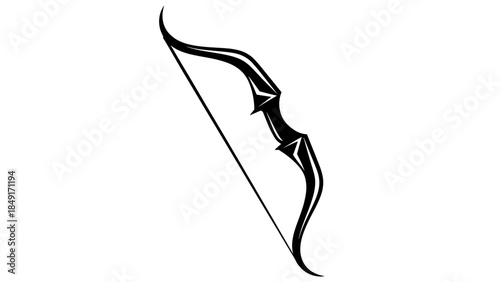 Elegant Black and White Abstract Bow and Arrow Design with Sharp Lines and Curves