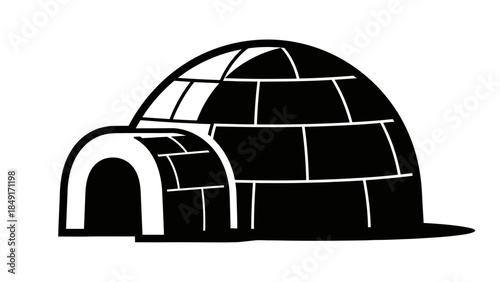 Stylized black and white illustration of a traditional igloo dwelling showcasing arched entrance