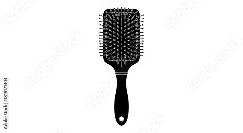 Black silhouette icon of a classic paddle hair brush for detangling and styling Vector