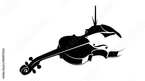 Minimalist black silhouette of a violin with bow and musical intonation arrow highlighting musical
