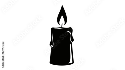 Minimalist Black Candle Art with Wax Droplets and Elegant Flame Illustration
