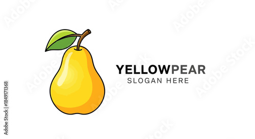 A vibrant yellow pear illustration with a fresh green leaf, perfect for healthy food designs Vector