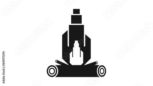 Minimalist black and white digital illustration of a futuristic robotic spacecraft with sleek
