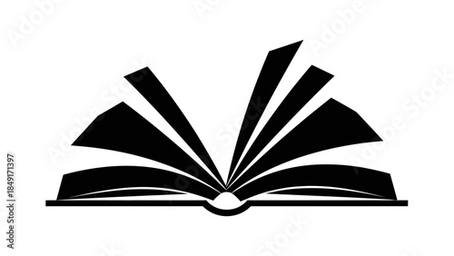 Minimalist Black and White Open Book Silhouette with Abstract Pages Illustration