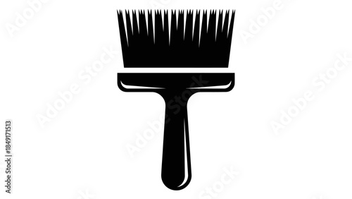 Minimalist Black and White Illustration of a Paintbrush with Sharp Bristles and Smooth Handle for