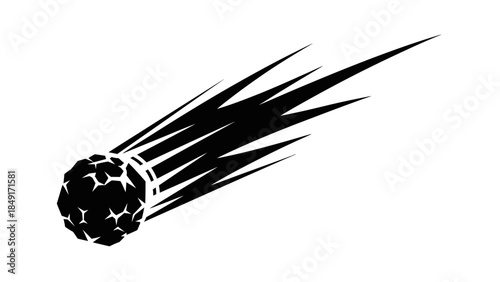 Dynamic silhouette of a meteorite crashing through space with fiery trails in minimalist style