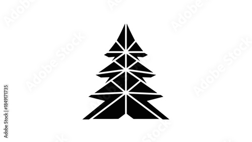 Minimalist Black and White Geometric Christmas Tree Illustration with Abstract Lines
