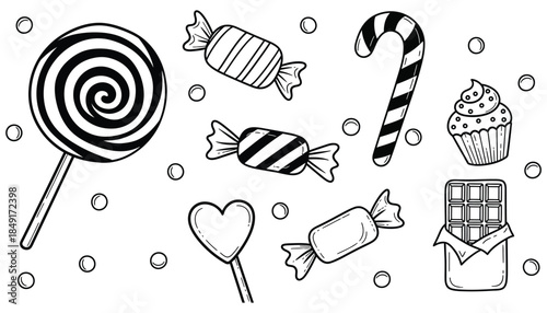 Colorful assortment of sweet treats and candies illustration