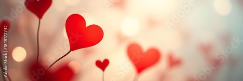 Love Hearts for Valentine's Day, wide panoramic background with Bokeh Effect
