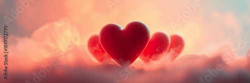 Romantic Hearts in Clouds, Valentine wide panoramic background, dreamy love header