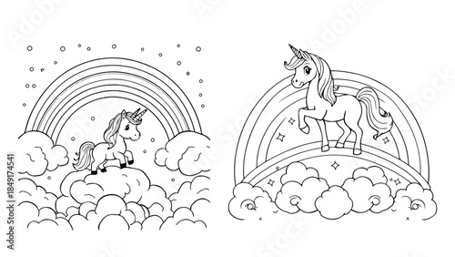 Fantasy Unicorn with Clouds and Stars