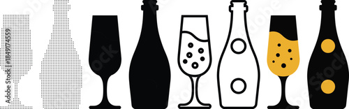Collection of Sparkling Wine Glasses and Bottles for Special Occasions