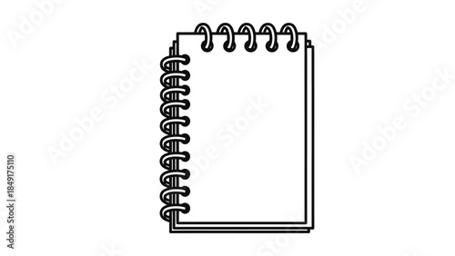 Simple black and white spiral-bound notebook icon with blank pages for notes and sketches