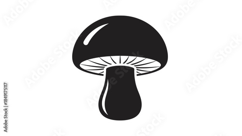 Minimalistic Black and White Mushroom Icon with Glossy Cap Design for Nature Symbols and Flat