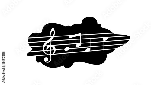 Creative silhouette of a musical score emerging from a stylized cloud shape with abstract lines