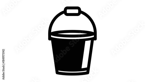 Minimalist Black and White Outline of a Pail or Bucket with Lid and Handle