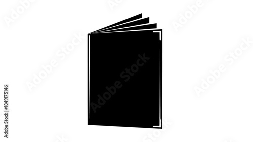 A Minimalist Black and White Open Book Illustration with Abstract Pages Design