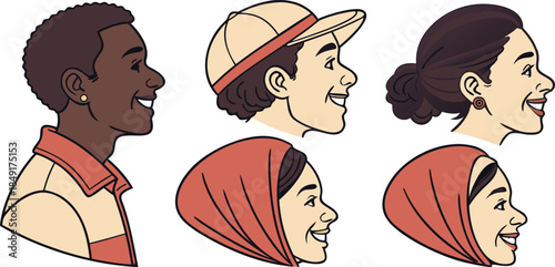 An active woman and a smiling girl with long hair join a young boy for a fun game of basketball, holding an orange ball while playing a team sport together in this vibrant illustration