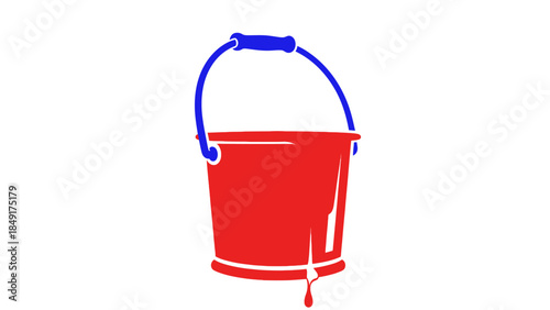 Colorful Cartoon Illustration of a Classic Red Painted Bucket with Blue Handle