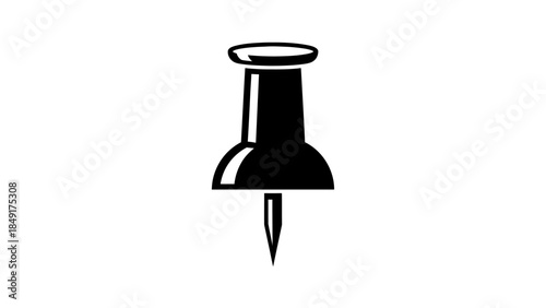 Simple minimalist illustration of a push pin with a sharp needle point for pinning items on surfaces