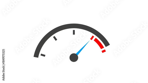 High Risk Speedometer Icon with Needle in Red Zone Isolated on White
