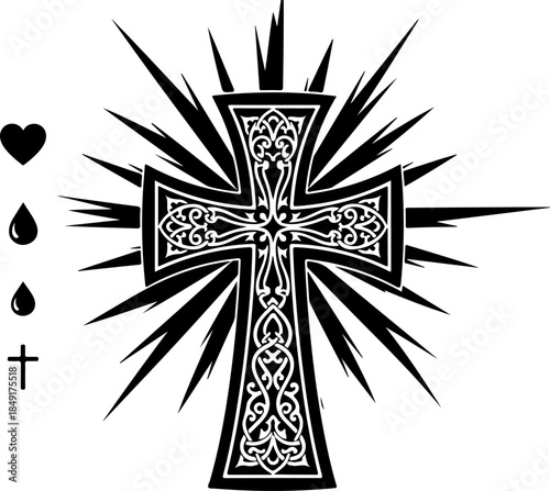Crucifixion of Jesus Christ with Crosses and Sacred Doves Silhouette
