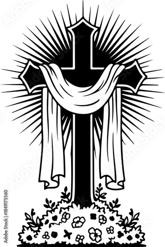 Crucifixion of Jesus Christ with Crosses and Sacred Doves Silhouette