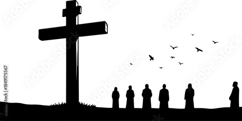 Crucifixion of Jesus Christ with Crosses and Sacred Doves Silhouette