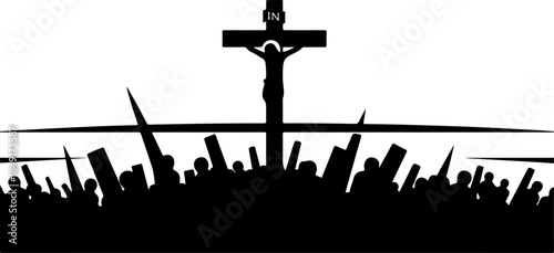 Crucifixion of Jesus Christ with Crosses and Sacred Doves Silhouette