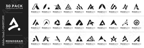 Premium letter A logo template. Luxury creative monogram A logo design collection.