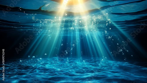 underwater background with sun rays shining