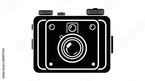 Minimalistic black and white line art of vintage camera for photography enthusiasts