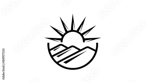Minimalistic Sun Rising Over Rolling Hills Graphic Design Illustration