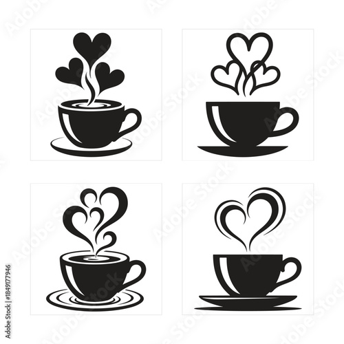 Coffee Cup with Heart Shaped Steam Silhouettes saucer