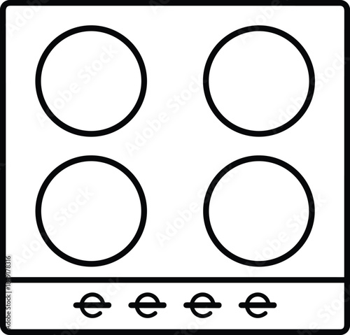 Electric stove icons, cooktop layout, burner symbols, kitchen appliance, heating elements, vector illustration, cad drawing flat vector illustration
