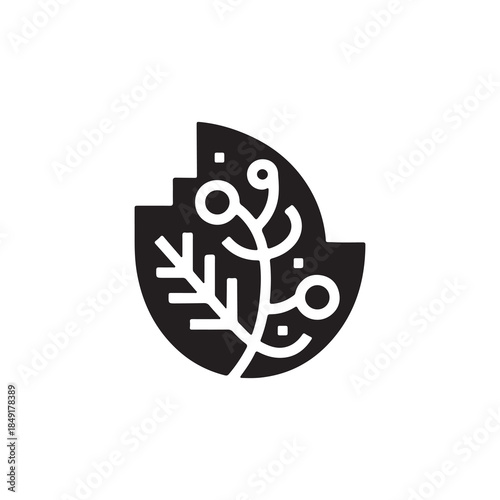 Abstract Leaf and Branch Symbol in Minimal Black and White Vector Style