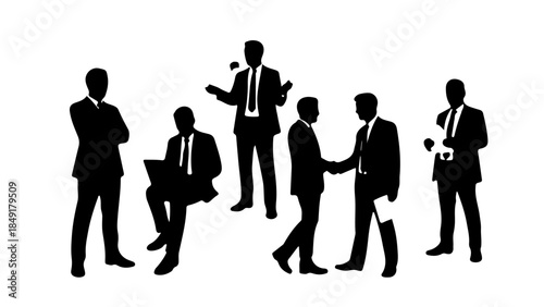 Group of business professionals interacting in a corporate environment from a straightforward viewpoint