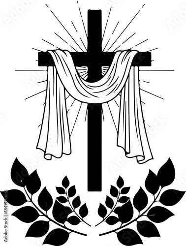 Crucifixion of Jesus Christ with Crosses and Sacred Doves Silhouette