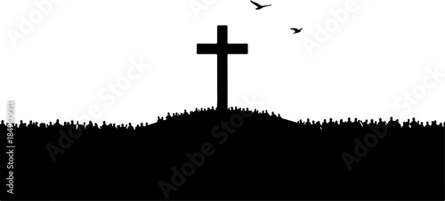 Crucifixion of Jesus Christ with Crosses and Sacred Doves Silhouette