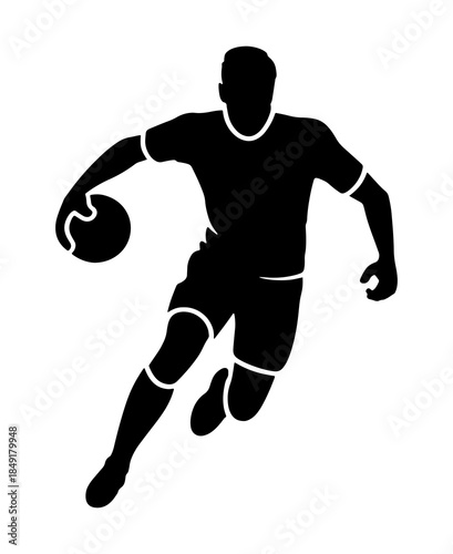 Basketball player silhouette in black vector illustration showing an athlete jumping and running with a ball in dynamic sport action
