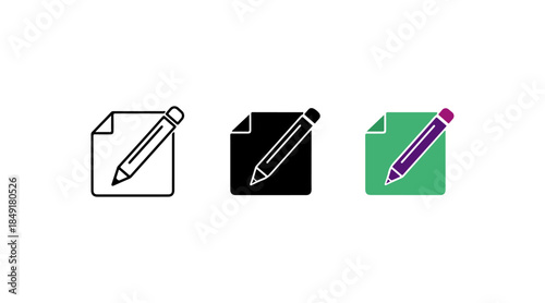 Three icons representing writing tools